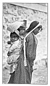 YOSEMITE MOTHER AND PAPOOSE.<BR>
The baby basket is carried on the back, like all burdens, and supported by a band across the forehead.