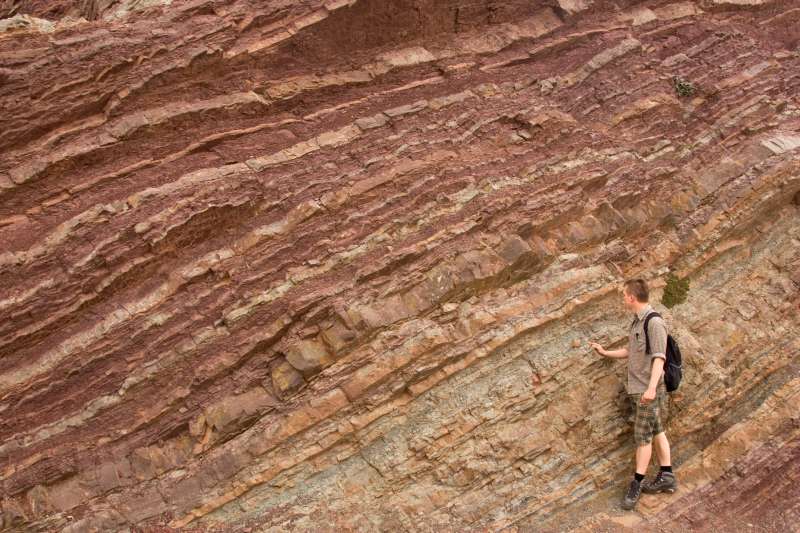 Alternating layers of muddy and sandy sediments in a turbidity sequence. Photo is taken in Morocco.