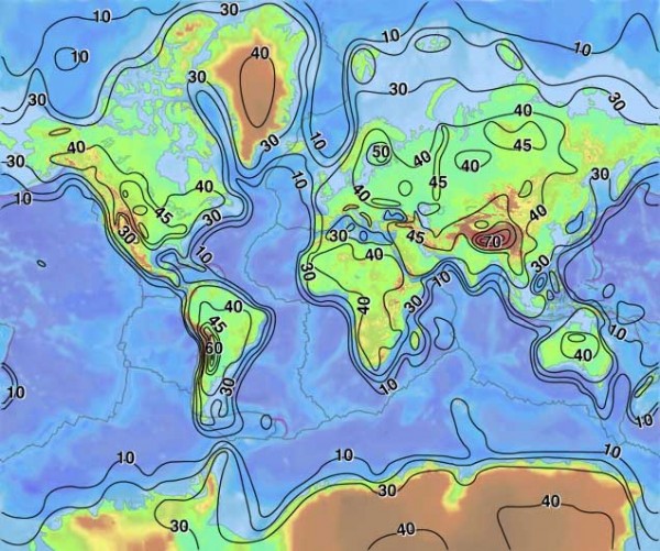 Earth's crust thickness