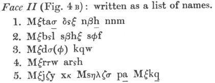 Face II (Fig. 4 s): written as a list of names.