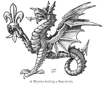 A Wyvern holding a fleur-de-lis.