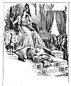 ''Lo! underneath her scornful feet was layn<BR>
A dreadful dragon with a hideous trayne;<BR>
And in her hand she held a mirrhour bright,<BR>
Wherein her face she often viewed fayne,<BR>
And in her self-loved semblance took delight.''