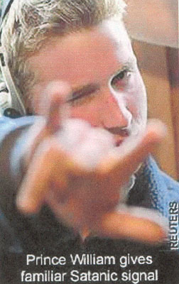 Prince William said to become "the ruler" showing "Mano Cornuto" Satanic hand sign